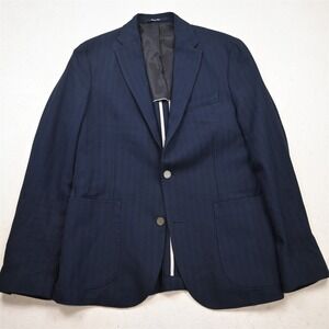 Mango Man 40R Navy Blue Herringbone Soft Shoulder Mens Blazer Jacket Sport Coat